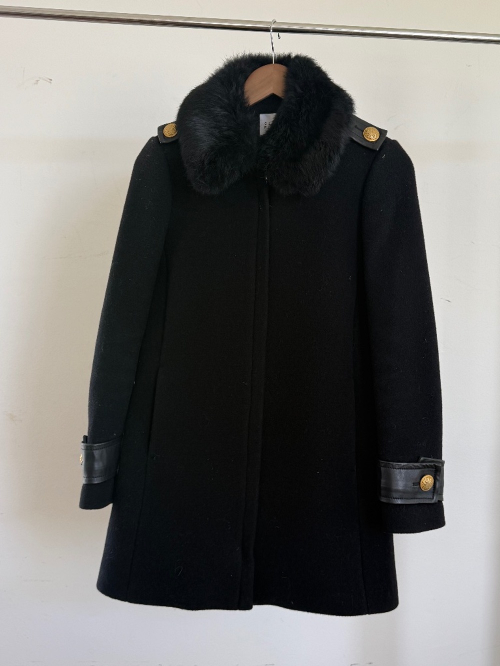 Black Claudine Pierlot Jacket with Fir - Size 36